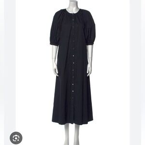 STAUD Vincent Black Puff Sleeve A-Line button Dress